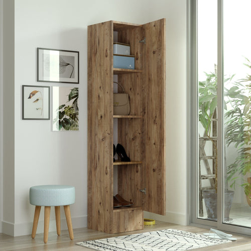 Armadio da ingresso con 1 anta e specchio Miler ML14-A Naturale (1)