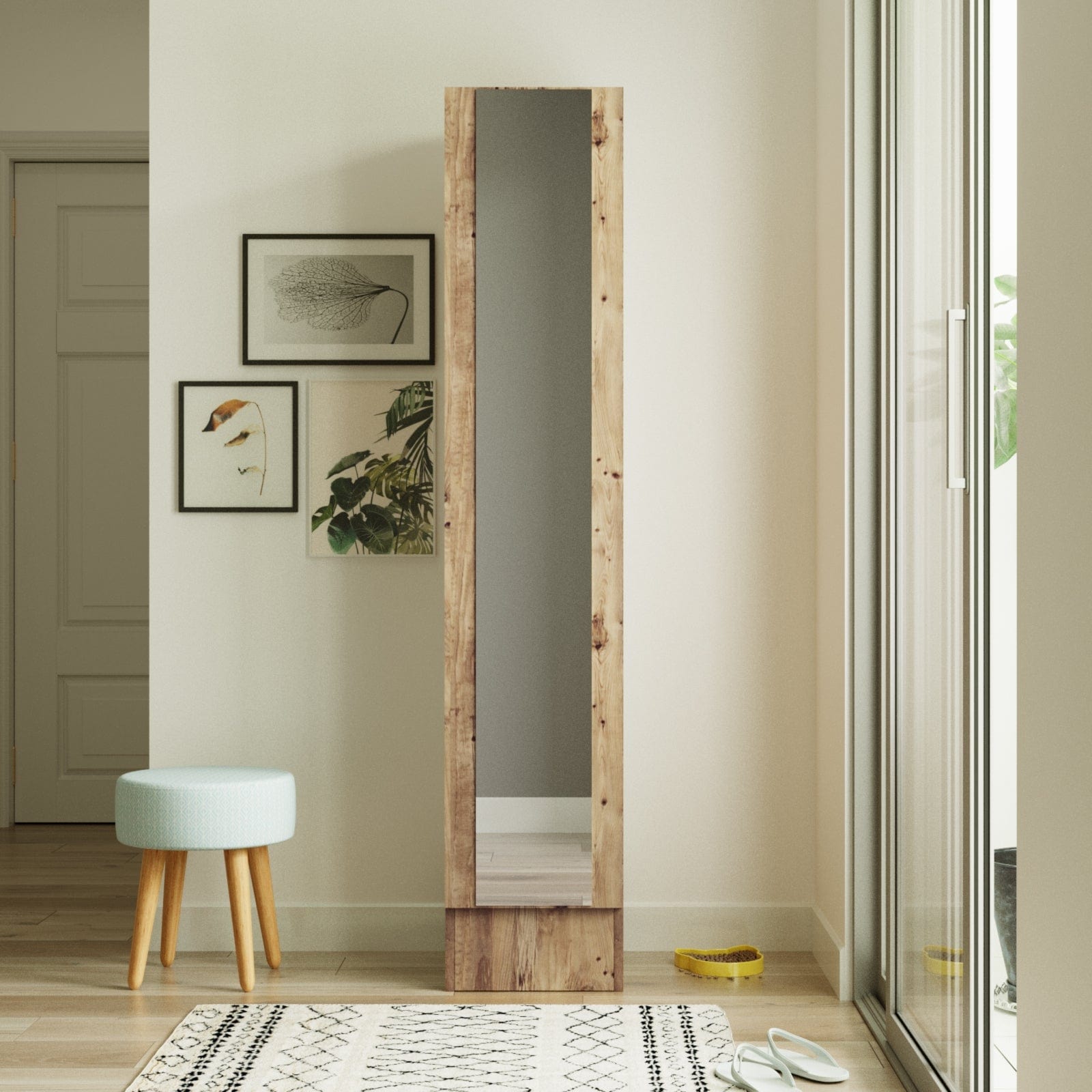 Armadio da ingresso con 1 anta e specchio Miler ML14-A Naturale (2)