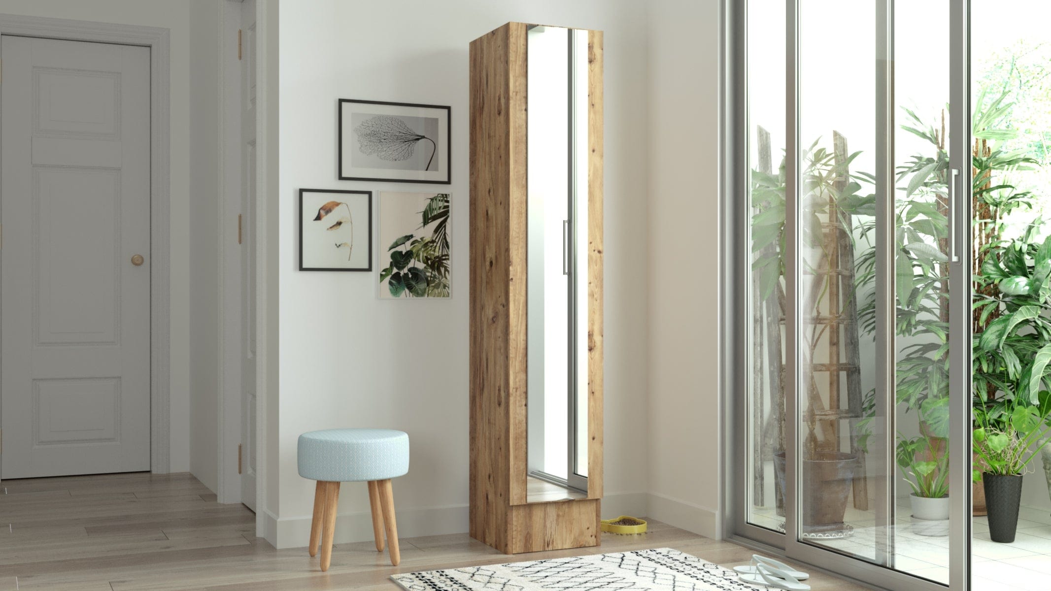 Armadio da ingresso con 1 anta e specchio Miler ML14-A Naturale (3)
