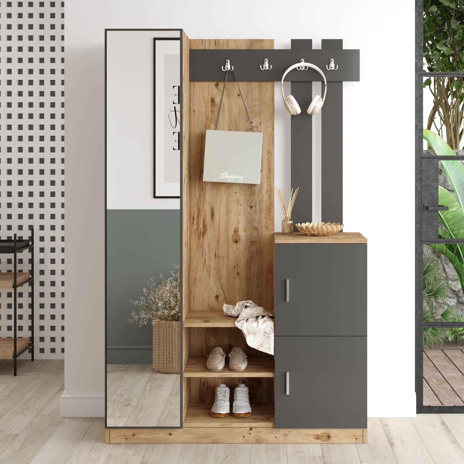 Armadio da ingresso con 3 ante e specchio Gibson Piccola DD7-AA Antracite