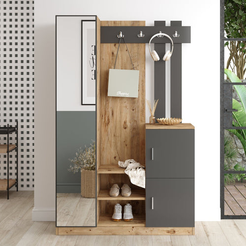 Armadio da ingresso con 3 ante e specchio Gibson Piccola DD7-AA Antracite