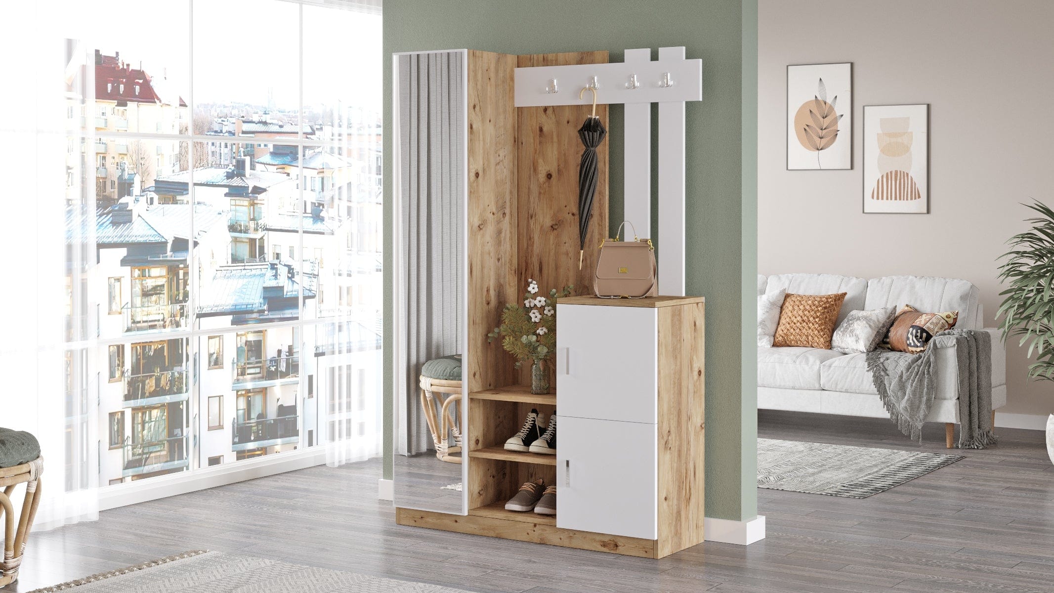 Armadio da ingresso con 3 ante e specchio Gibson Piccola DD7-AW Bianco (3)