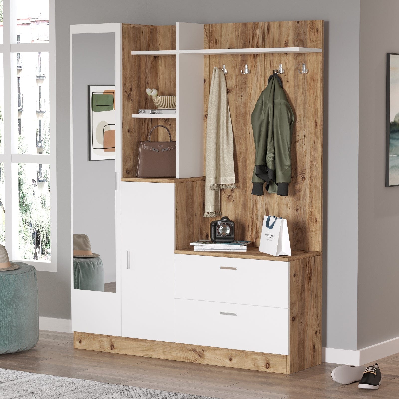 Armadio da ingresso con 4 ante e specchio Gibson DD5-AW Bianco (2)