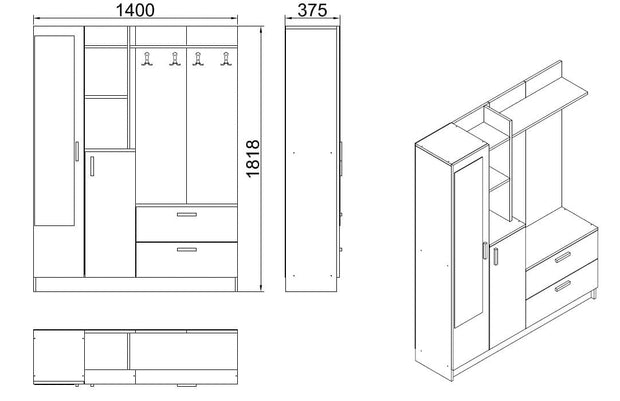Armadio da ingresso con 4 ante e specchio Gibson DD5-AW Bianco (4)
