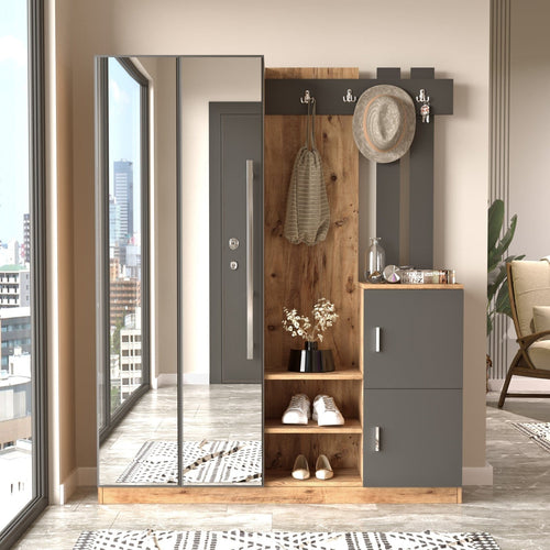 Armadio da ingresso con 4 ante e specchio Gibson Media DD8-AA Antracite