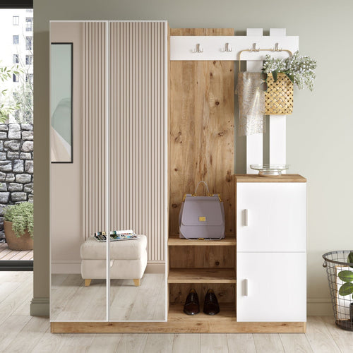 Armadio da ingresso con 4 ante e specchio Gibson Media DD8-AW Bianco