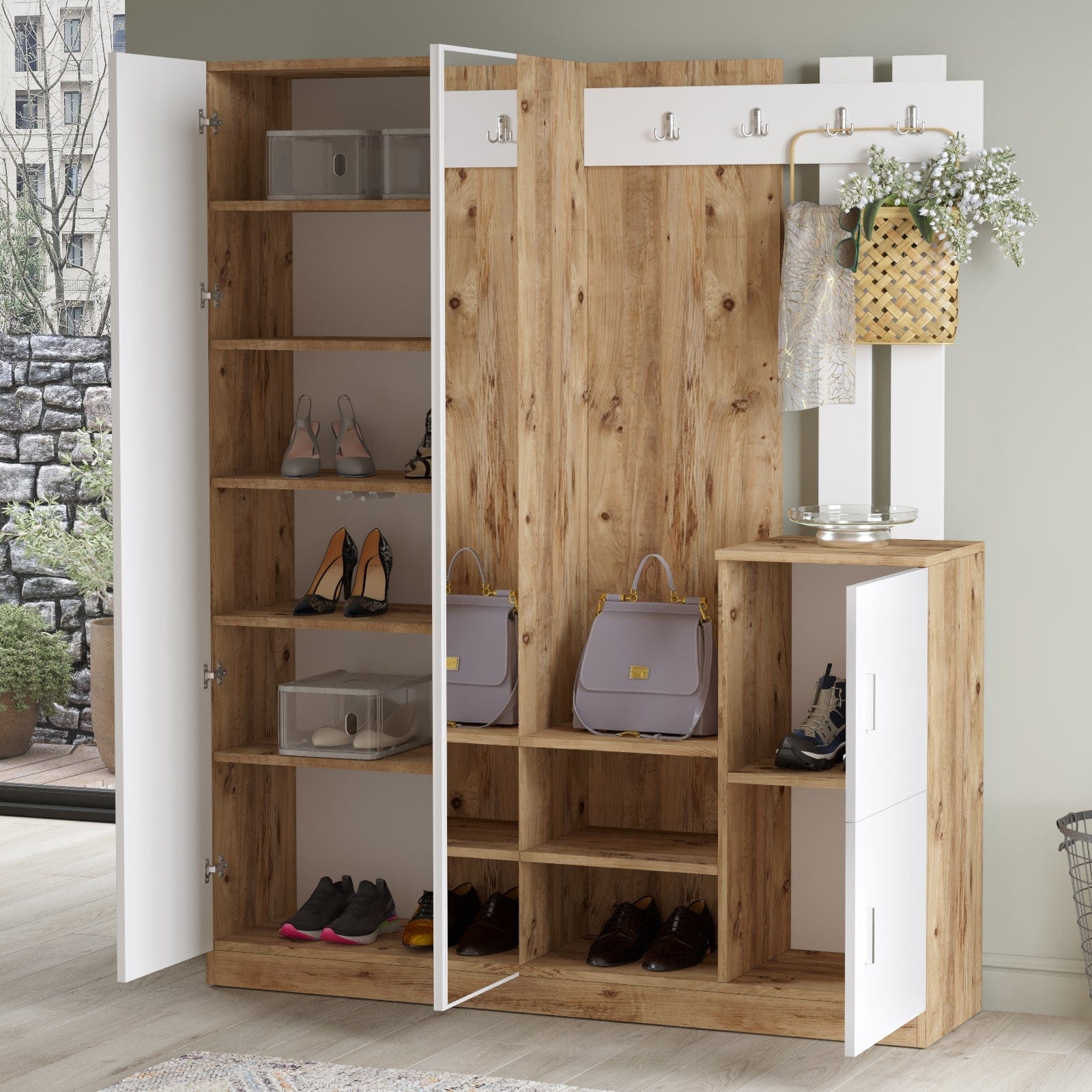 Armadio da ingresso con 4 ante e specchio Gibson Media DD8-AW Bianco (2)