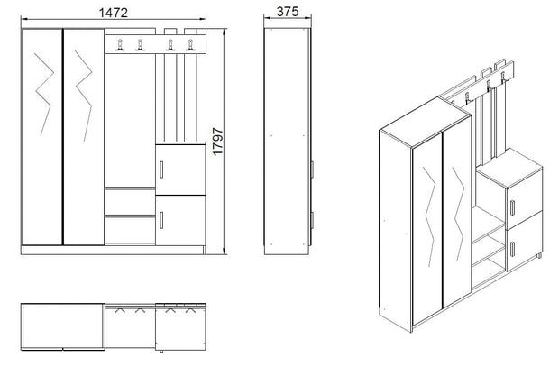 Armadio da ingresso con 4 ante e specchio Gibson Media DD8-AW Bianco (4)