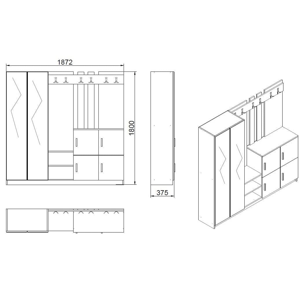 Asir Armadio da ingresso con 6 ante e specchio Gibson Large DD9-AA Antracite