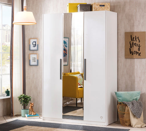 Cilek Armadio giovanile a 3 ante con specchio, in legno chiaro, bianco, l135xL54xH209 cm