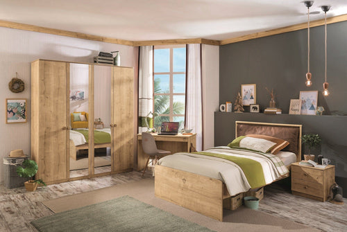 Cilek Armadio giovanile a 4 ante con specchio, Mocha Natur, largh. 183x largh. 56x h 210 cm.
