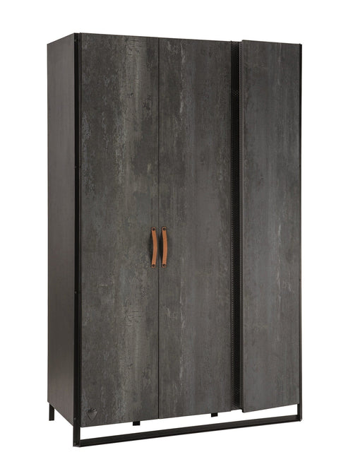 Cilek Armadio giovanile in legno e metallo a 3 ante, Dark Metal Black / Graphite, L132xL62xH210 cm