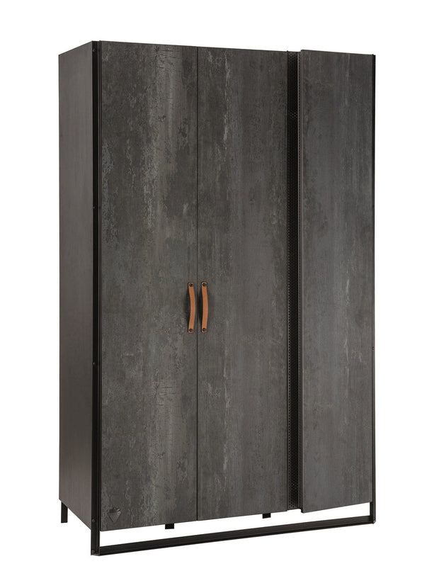 Cilek Armadio giovanile in legno e metallo a 3 ante, Dark Metal Black / Graphite, L132xL62xH210 cm