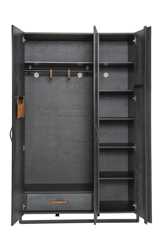 Cilek Armadio giovanile in legno e metallo a 3 ante, Dark Metal Black / Graphite, L132xL62xH210 cm