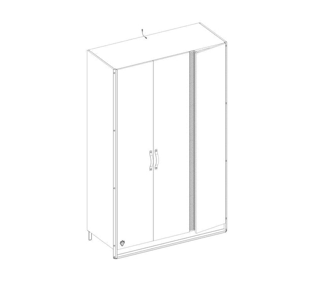 Cilek Armadio giovanile in legno e metallo a 3 ante, Dark Metal Black / Graphite, L132xL62xH210 cm