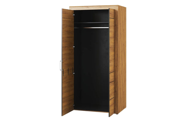 Armadio in legno a 2 ante Kama 70 Rovere / Nero, l97xl60xh199 cm (1)