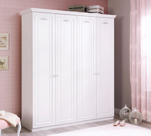 Cilek Armadio in legno a 4 ante, per bambini e ragazzi, Romantica White, L188xL56xH214 cm