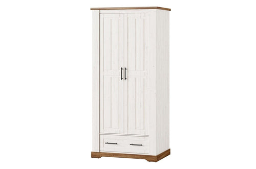 Szynaka Armadio in legno con 1 cassetto e 2 ante Country 70 Bianco / Rovere, l94xL63xH203 cm