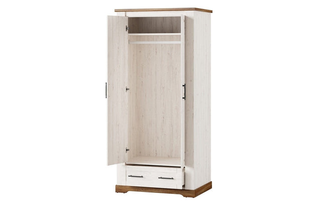 Szynaka Armadio in legno con 1 cassetto e 2 ante Country 70 Bianco / Rovere, l94xL63xH203 cm