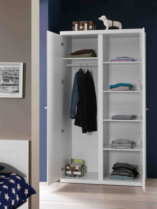 Vipack Armadio in legno di pino e MDF a 2 ante, per bambini e ragazzi Lara White, L110xL57xH204,5 cm