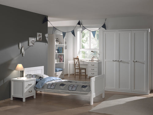 Vipack Armadio in legno di pino e MDF a 3 ante, per bambini Lewis Bianco, L145,5xL59xH200 cm