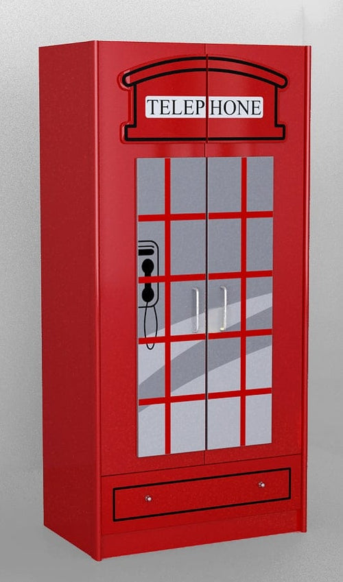 Vipack Armadio in MDF con 2 ante e 1 cassetto, per bambini London Red, l90xL56,8xH190 cm