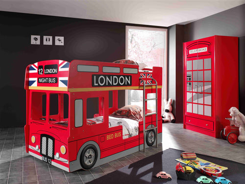 Vipack Armadio in MDF con 2 ante e 1 cassetto, per bambini London Red, l90xL56,8xH190 cm