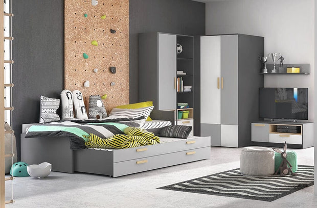 Lenart Armadio per bambini/adolescenti con 1 anta e 1 cassetto Pok 03 Grigio