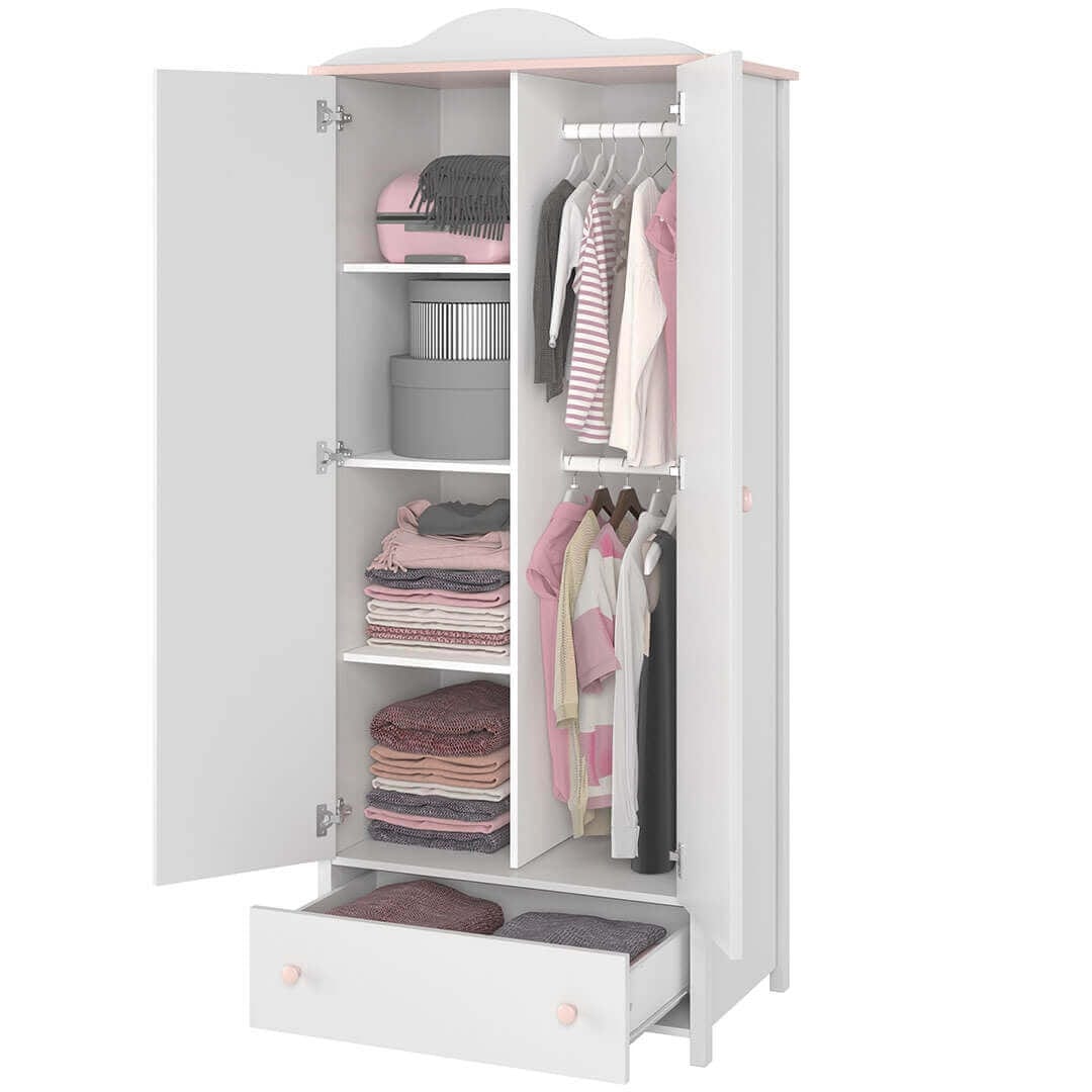 Lenart Armadio per bambini/adolescenti con 2 ante e 1 cassetto Luna 12 Bianco