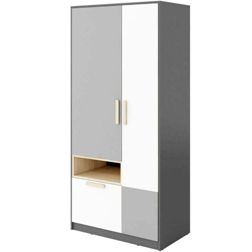 Lenart Armadio per bambini/adolescenti con 2 ante e 1 cassetto Pok 02 Grigio