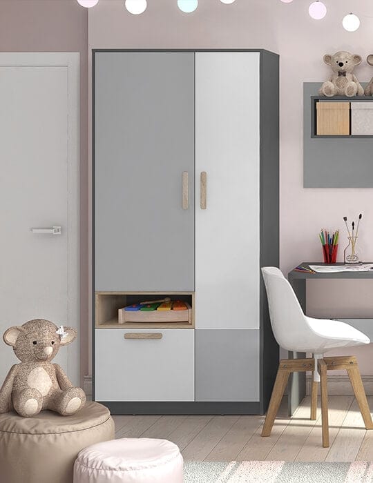 Lenart Armadio per bambini/adolescenti con 2 ante e 1 cassetto Pok 02 Grigio