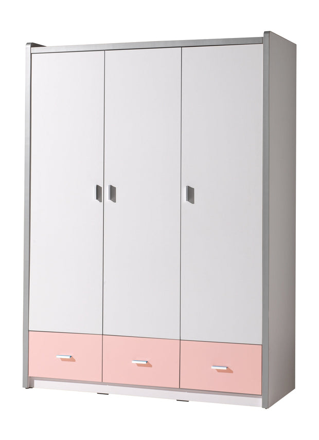 Vipack Armadio per bambini Bonny bianco/rosa, 3 ante e 3 cassetti, L140,5xL59xH202 cm