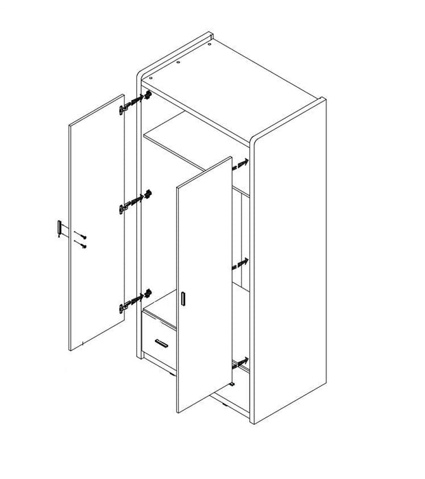 Vipack Armadio per bambini Bonny bianco/rosa in legno e metallo con 2 ante e 1 cassetto, l96,5xL60xH202 cm