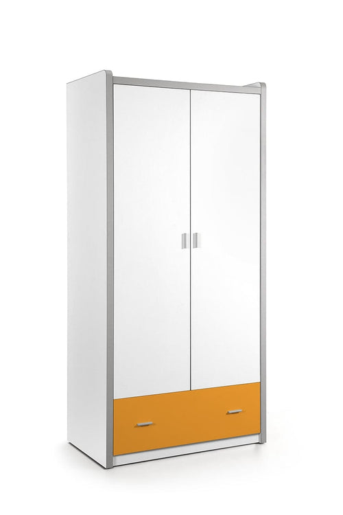 Vipack Armadio per bambini Bonny, in legno e metallo con 2 ante e 1 cassetto, bianco/arancione, L96,5xL60xH202 cm