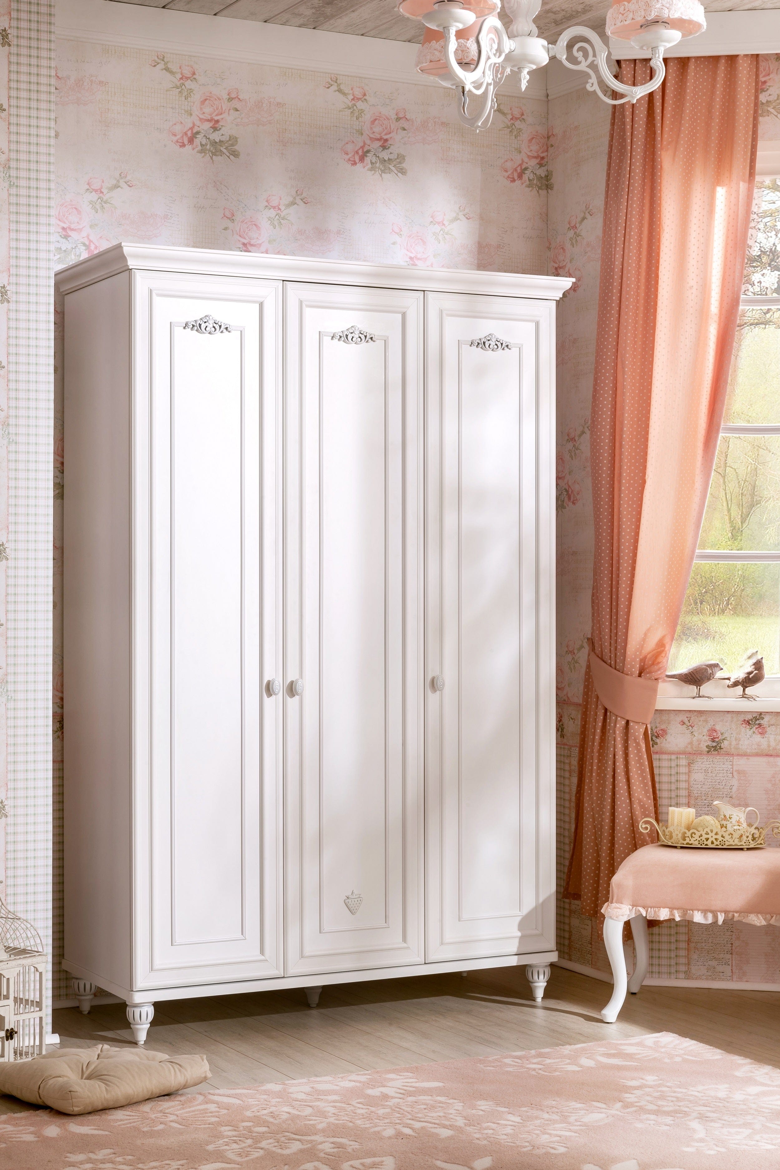 Cilek Armadio per bambini e ragazzi a 3 ante, bianco romantico, l141xl58xh203 cm