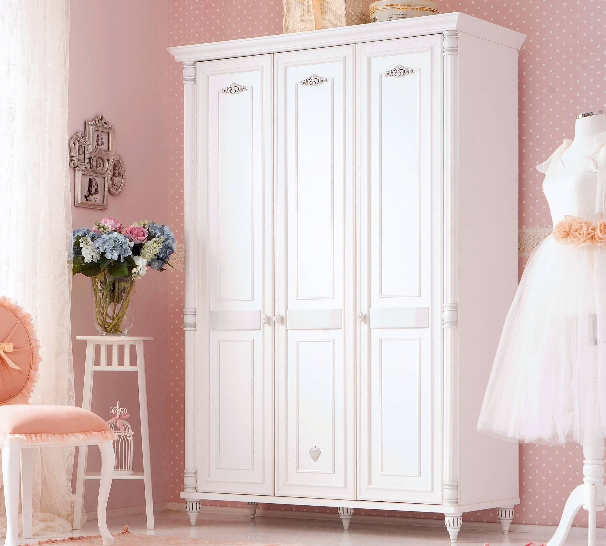 Cilek Armadio per bambini e ragazzi a 3 ante, bianco romantico, l141xl58xh203 cm