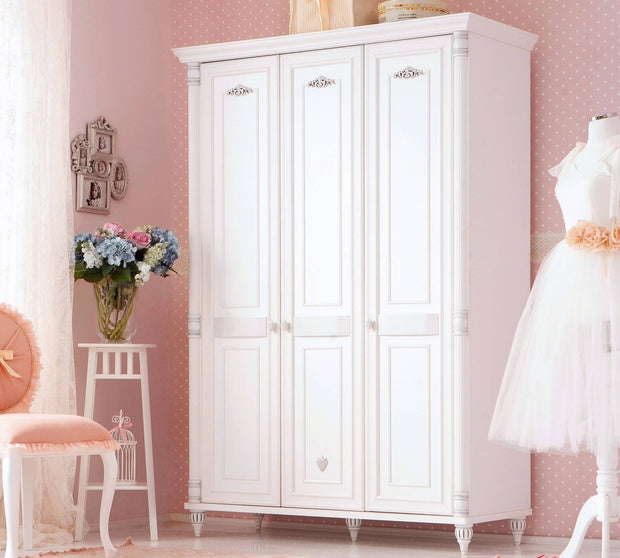 Cilek Armadio per bambini e ragazzi a 3 ante, bianco romantico, l141xl58xh203 cm