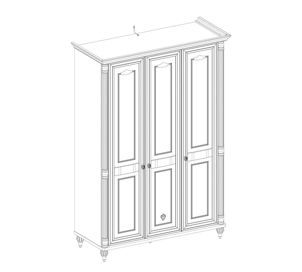 Cilek Armadio per bambini e ragazzi a 3 ante, bianco romantico, l141xl58xh203 cm
