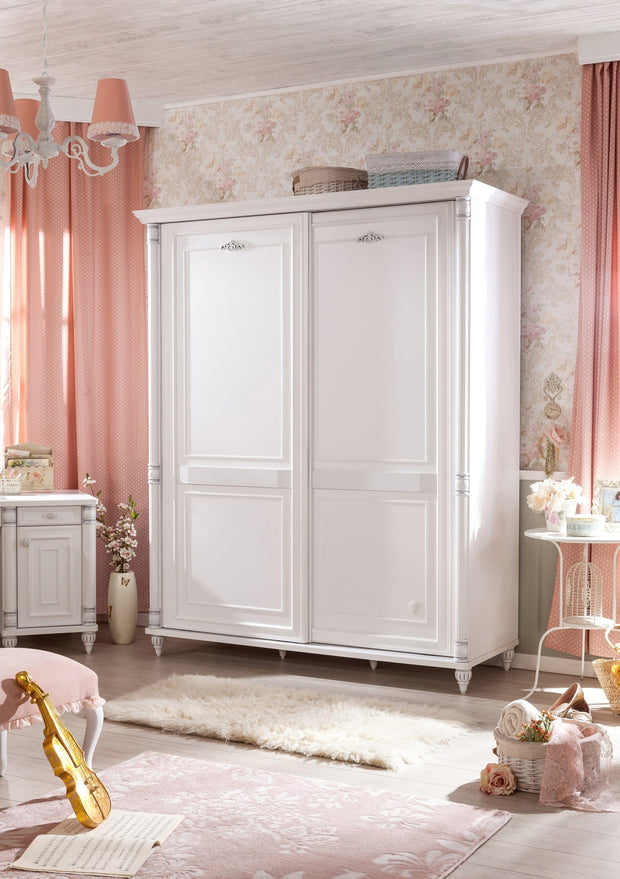 Cilek Armadio per bambini e ragazzi in paglia con 2 ante scorrevoli, bianco romantico, l171xl65xh210 cm