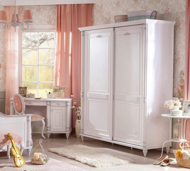 Cilek Armadio per bambini e ragazzi in paglia con 2 ante scorrevoli, bianco romantico, l171xl65xh210 cm