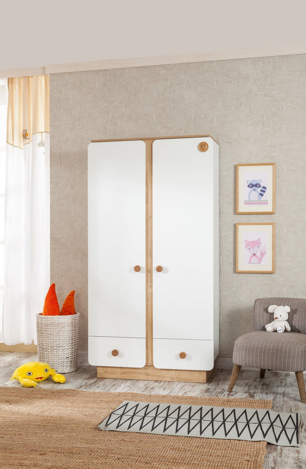Cilek Armadio per bebè con 2 ante e 2 cassetti, per bebè Natura Baby Bianco / Natura, l103xL56xH195 cm