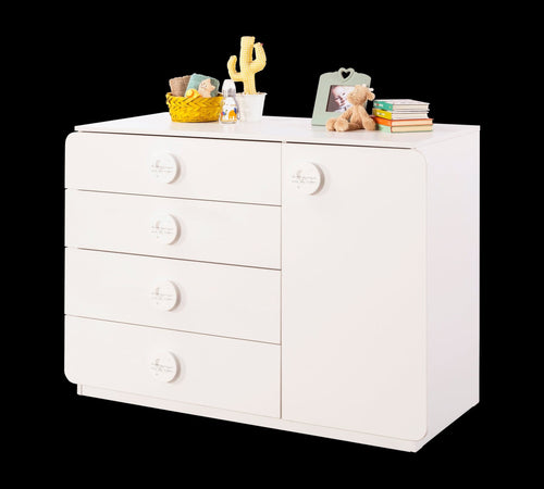 Cilek Baby Cotton Bianco, 4 cassetti e 1 anta, largh. 125x largh. 56x alt. 89 cm