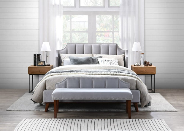 Maesta Banca tapitata cu stofa, cu picioare din lemn Windsor II Light Grey / Oak, l131,5xA48xH62 cm