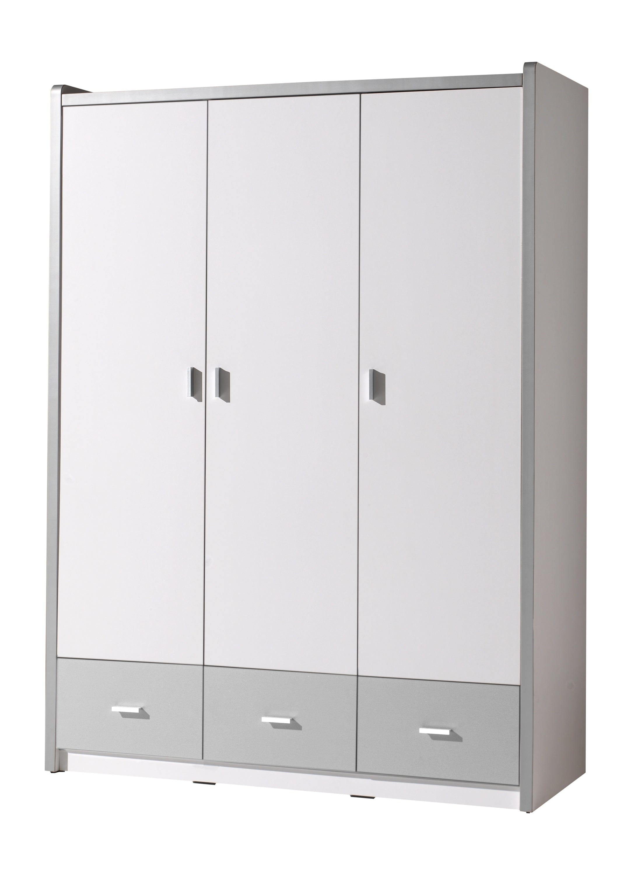 Vipack Bonny Bianco / Grigio, 3 ante e 3 cassetti, armadio per bambini, largh. 140,5xL59xH202 cm