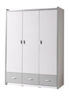 Vipack Bonny Bianco / Grigio, 3 ante e 3 cassetti, armadio per bambini, largh. 140,5xL59xH202 cm