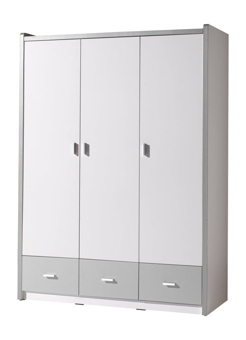 Vipack Bonny Bianco / Grigio, 3 ante e 3 cassetti, armadio per bambini, largh. 140,5xL59xH202 cm