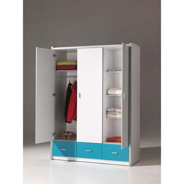 Vipack Bonny Bianco / Grigio, 3 ante e 3 cassetti, armadio per bambini, largh. 140,5xL59xH202 cm