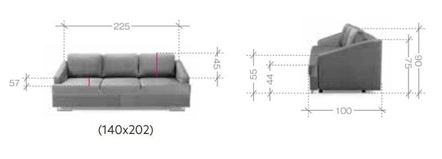 Stagra Canapea Bucs Extensibila cu Arcuri Ondulate si Spuma Poliuretanica, 3 Locuri, Suprafata de Dormit 202x140 cm, Perne Incluse, l225xA100xH90 cm