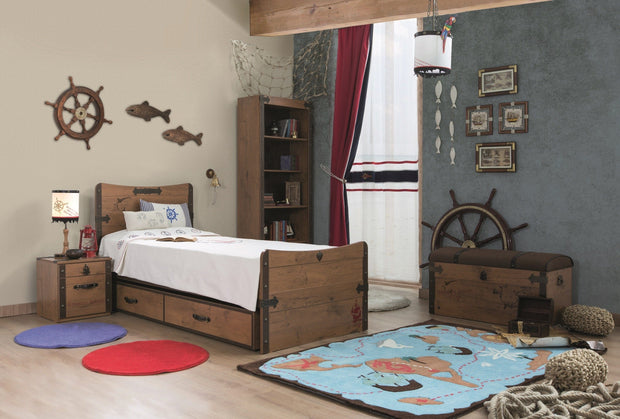 Cilek Cassapanca in paglia e metallo, rivestita in tessuto, per bambini, Pirate Brown, l92xL50xH46 cm