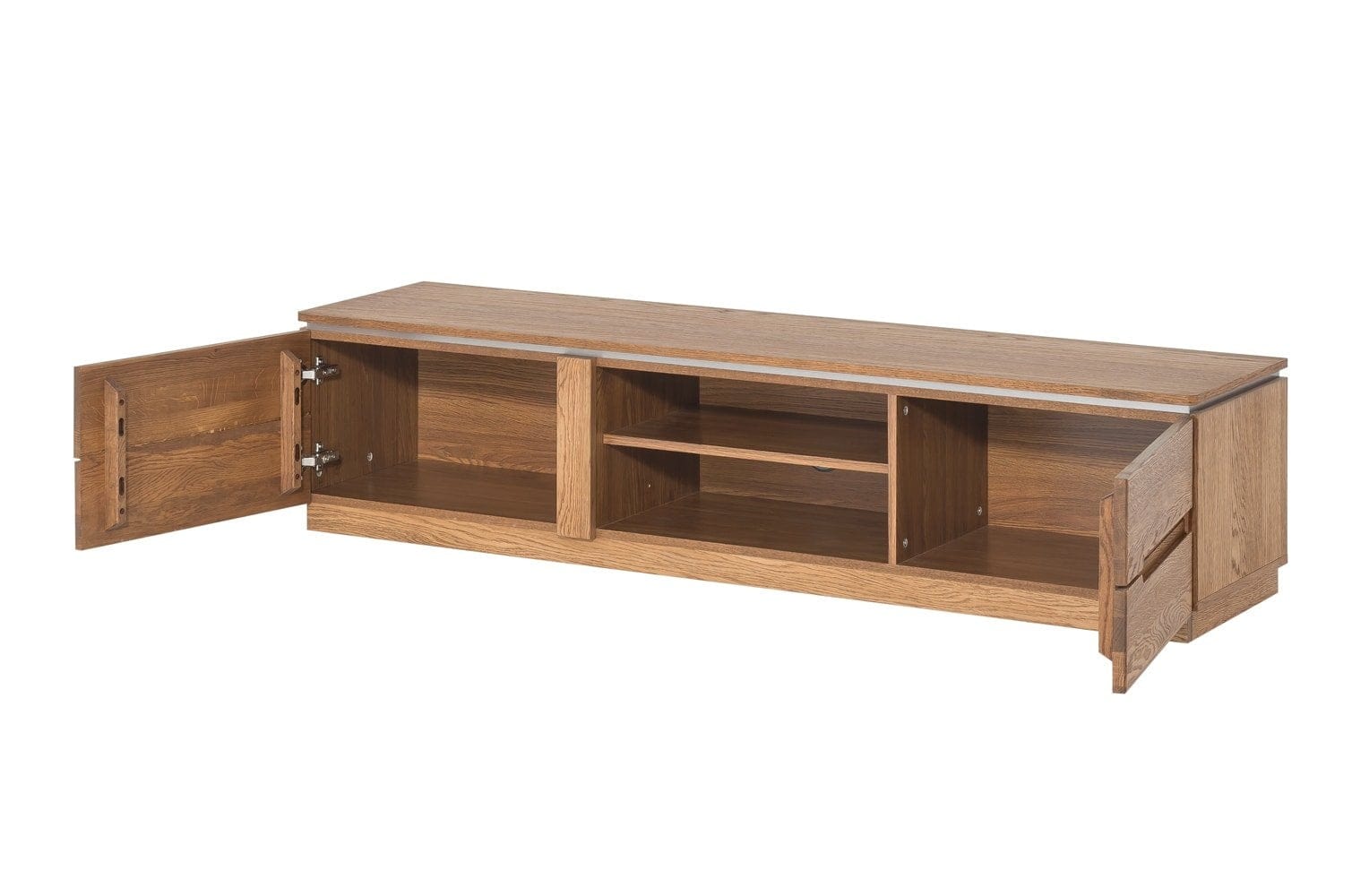 Cassapanca TV in legno e impiallacciatura a 2 ante Montenegro 25 Rovere Medio Rustico, l163xL42xH38 cm (2)